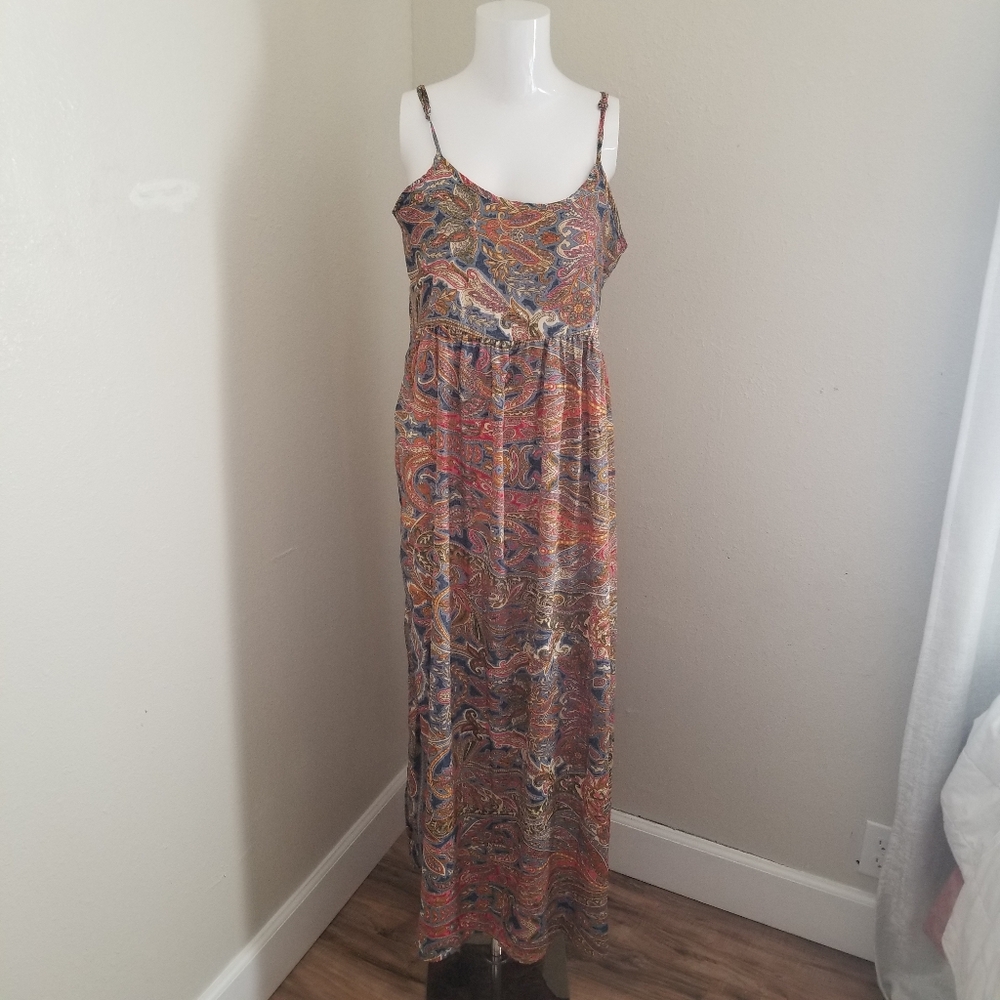 Hearthbound Trading Orange and Brown Ruched Maxi Dress